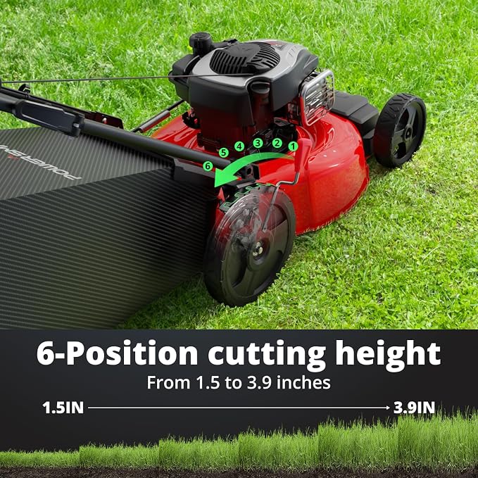 PowerSmart 21-Inch Self-Propelled Lawn Mower - 140cc B&S Engine, 3-in-1 Mulching, 6 Cutting Heights, Heavy-Duty Steel Deck