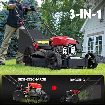 AMERISUN Gas Lawn Mower, 21" with 144cc 4-Cycle OHV Engine 3-in-1 Walk-Behind Push Lawn Mower (AV8621P1)