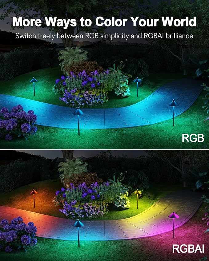 Lumary Smart Low Voltage Landscape Lighting 2000LM, IP65 Waterproof, Timer | DIY RGBAI/Cool/Warm light, 50+ Scenes, Custom Schedules, Works with Alexa/Google Home, Driveway/Pathway Lights, 4 Pack, 24V