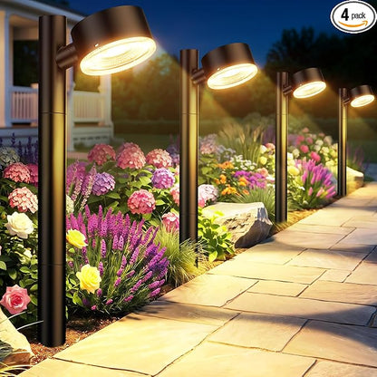 ELECLINK 4 Pack Solar Pathway Lights Outdoor, Adjustable Solar Powered Garden Lights with Bigger LED Lens, Auto On/Off Outdoor Waterproof Solar Lights for Yard Patio Lawn Sidewalk Walkway Driveway