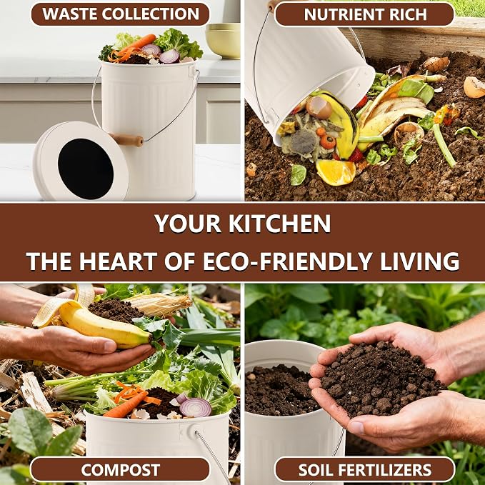1.7 Gal Kitchen Compost Bin with Smell Proof Lid,Odorless Bin for Indoor Countertop,100% Rust Proof Compost Bucket with Non-Smell Charcoal Filter,Easy Cleaning and Looks Great On Any Kitchen Counter