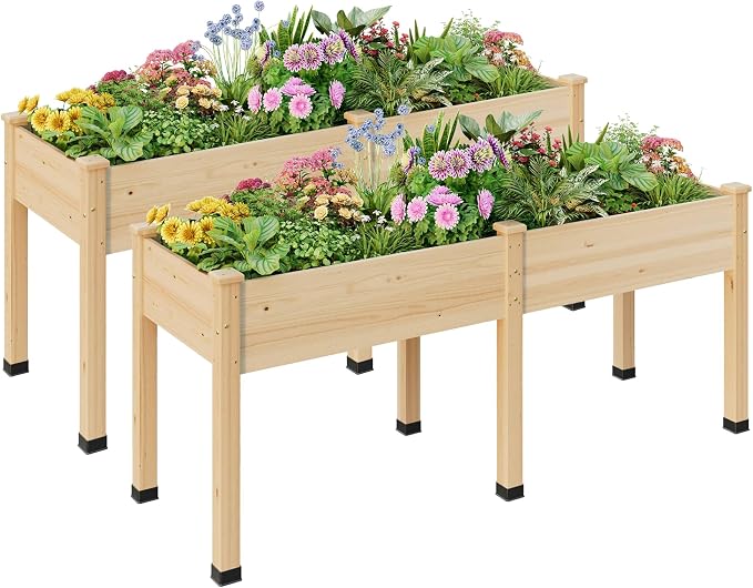 Wood Raised Garden Bed, 72x24x30in Elevated Wooden Planter Box with Legs Standing Growing Bed for Backyard, Patio, Balcony with Bed Liner, 200 Pound Capacity 2PCS