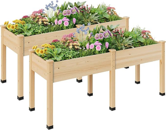 Wood Raised Garden Bed, 72x24x30in Elevated Wooden Planter Box with Legs Standing Growing Bed for Backyard, Patio, Balcony with Bed Liner, 200 Pound Capacity 2PCS