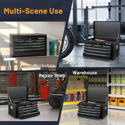 Goplus Tool Box, 24” 6-Drawers Steel Tool Chest w/Top Tool Tray,Automatic Lock, Protective Liners, Handle, Smooth Ball Bearing Sides, Portable Tool Storage Organizer, Toolbox for Garage Workshop