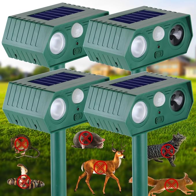 Cat Repellent Outdoor,Solar Animal Repellent Outdoor, Deer, Squirrel, Mouse Ultrasonic Repellent Etc,Devices Motion Detection Waterproof with LED Flash Lights for Yard Farm Garden (1)