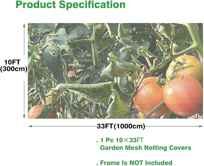 Garden Mesh Netting 10'x33' Plants Covers Ultra Fine Bug Cover Keep Trees Vegetables Fruits from Cicada Mosquito Netting for Patio Crops Flowers Protection Cicada Insect Net (White)