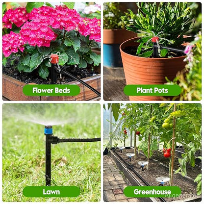 110FT Drip Irrigation System Kit, Automatic Garden Watering System Quick-Connect Adjustable Sprinklers for Raised Garden Beds, Greenhouse, Yard, Lawn, Plant with 1/2" & 1/4" Tubing and Accessories