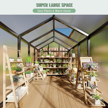 Greenhouse, 6x8 Ft Outdoor Greenhouses, Greenhouse Kit, Portablee Greenhouses with Ground Nails and Vent Windows, Sliding Lockable Door, Polycarbonate Green Houses for Outside Garden Backyard, Black