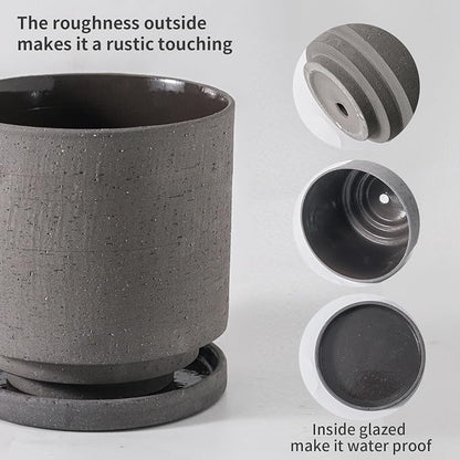 Nihow Ceramic Plant Pot Drainage Hole & Saucer for Indoor Plants, 5.7 Inch | Charcoal Gray, Cylinder Planters, Art Modem Design, Home Garden Patio Office