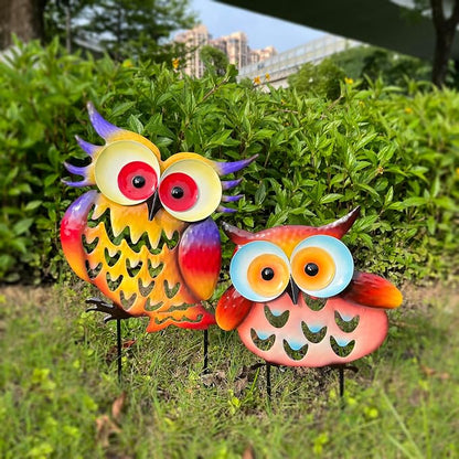 Pack of 2 Metal Fresh Color Owl Garden Statues Silhouette Owl Stakes Decorative Outdoor Statues Animal Sculptures for Yard Décor and Lawn Ornaments, MX202303-1 | Weatherproof metal. Fresh colored 2-pack silhouette stakes. Perfect for garden, yard, pati...