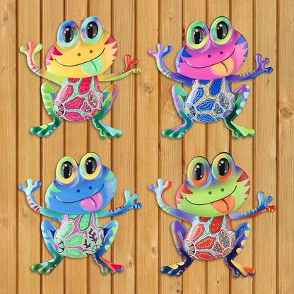 Junware Metal Frog Wall Decor, 4Pcs Frog Iron Wall Art Sculptures Art Frogs Wall Hanging Sculpture Decoration. Outdoor Fence Art for Home Garden, Fence, Patio, Yard, Bedroom Outside Gifts for Adults