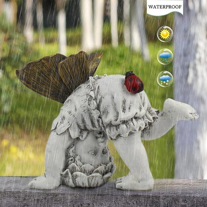 Suyorpe Solar Fairy Garden Statue Decor - Gifts for Women Mom Mother's Day, Angel Boy Resin Figurine Waterproof Home Decoration with Ladybug LED Lights for Outdoor Balcony Lawn Yard Patio