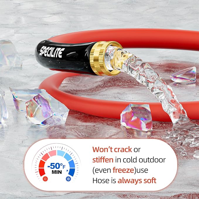SPECILITE 3/4" Female to Female Hot/Cold Short Leader Hose 15 ft, -50℉-190℉, Flexible & Lightweight Rubber Hoses for Yard, Outdoor, Farm, Red
