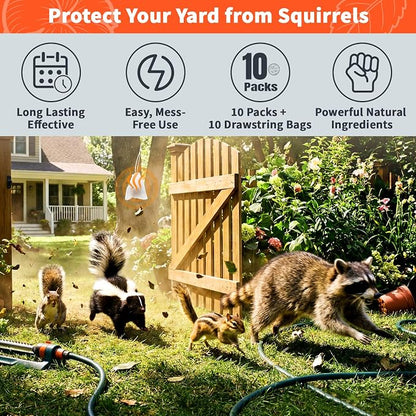 Squirrel Repellent Balls, 10 Pack Natural Plant-Based Formula, Long-Lasting Outdoor Animal Deterrent, Repel Skunk, Chipmunk & Raccoon, Mess-Free for Yard, Garden, Attic & Car Engine