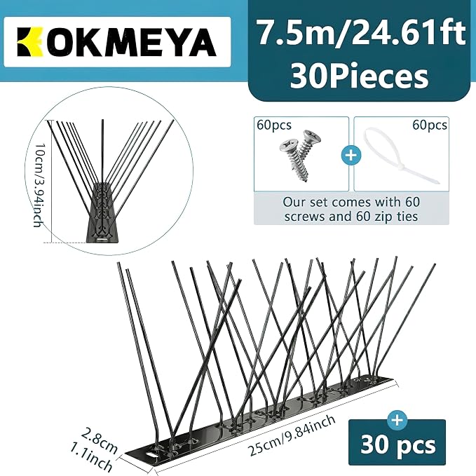 Bird Spikes Install,304 Stainless Steel Bird Deterrents Spikes for Outside to Keep Birds Away Bird Scare Devices Outdoor (60, Black)