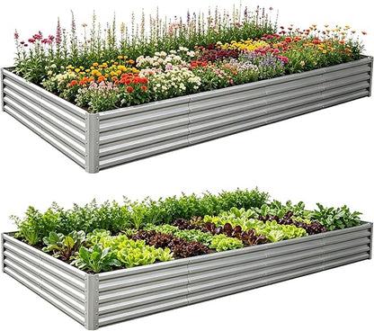 Galvanized Raised Garden Bed 8x4x1 ft(2 Pack),Outdoor Planter Box Metal Patio Kit Planting Bed for Vegetables Flowers and Succulents,Silver