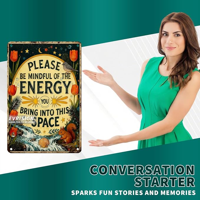 Metal Sign Please Meditation Decor Be Mindful of the Energy You Bring Poster Meditation Wall Art Decor for Home Yoga Room Living Room Bedroom