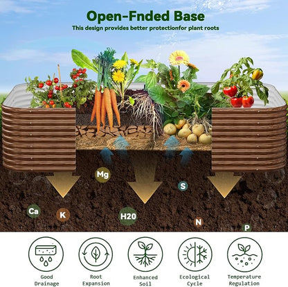 2 Pack Tall 8x4FT Brown Corrugated Galvanized Steel Raised Garden Bed Outdoor, Metal Above Ground Garden Bed for Vegetables and Flowers, Raised Beds for Gardening