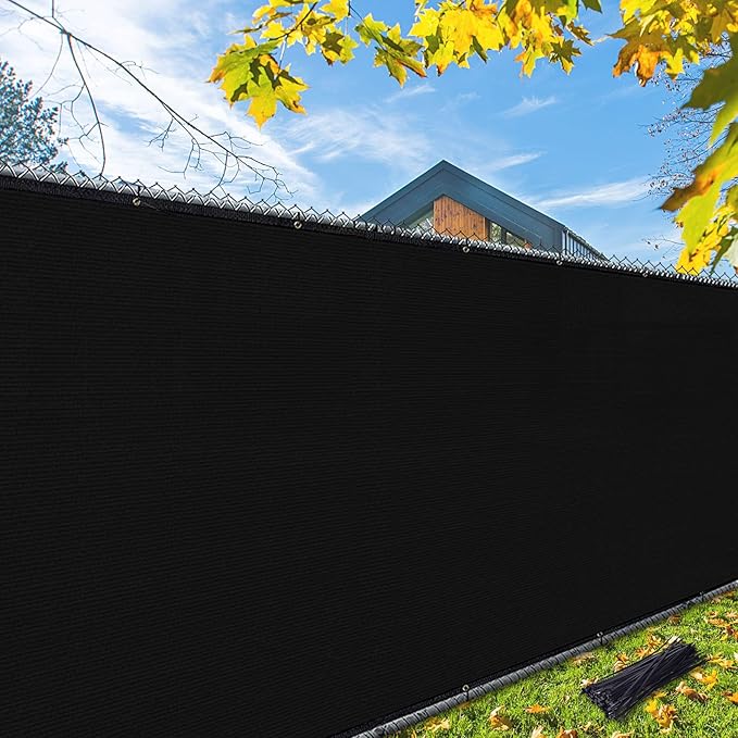 iCover 4x11.5ft Fence Privacy Screen, Heavy Duty Fencing Panels Screens, Outdoor Shade Cloth Mesh Barrier, Reinforced Bindings and Brass Grommets, Cable Zip Ties Included, Black