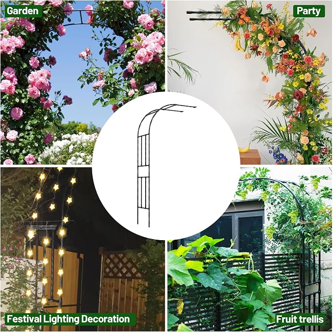 Half Sided Garden Arch, 24’’x94.5’’ Arbor Trellis, Trellis for Climbing Plants Outdoor, Garden Arch Arbor for Flower, Climbing Vine Vegetable, Fruit, Home Yard and Lawn(Black)