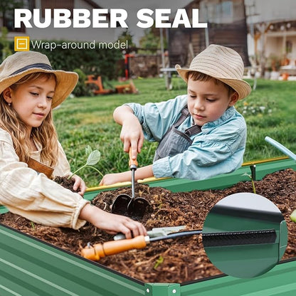 DWVO 8 x 4 x 2 FT Raised Garden Bed Kit, Outdoor Galvanized Flower Bed with Safety Rubber and Gloves, Large Metal Planter Box for Vegetables, Flowers, Herbs, Fruits, Green