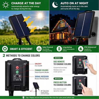 Vigdur 33FT Solar Rope Lights Outdoor - 100 LEDs 18 Color Changing LED Rope Lights Waterproof with Remote & Timer & 8 Lighting Modes, Outdoor Trampoline Lights for Xmas Garden Fence Tree Party