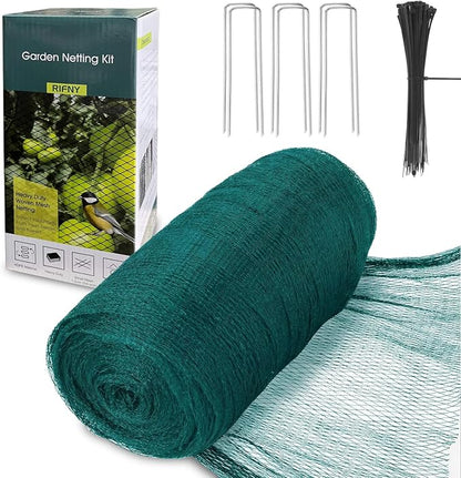 Bird Netting for Garden Protection, 7.5 x 65 FT Heavy Duty Garden Netting with Ties and Landscape Staples for Vegetable, Fruit Trees & Other Plants Against Birds Deer Squirrels and Poultry