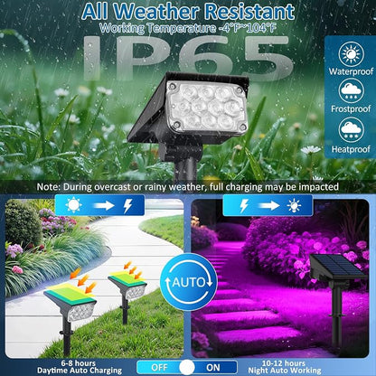 T-SUNUS RGB Solar Landscape Spotlights Christmas Outdoor, IP65 Waterproof Color Spot Light Auto Dusk to Dawn Landscaping Wall Lights for Tree Yard Garden Driveway Porch Walkway Pond Halloween 4 Pack
