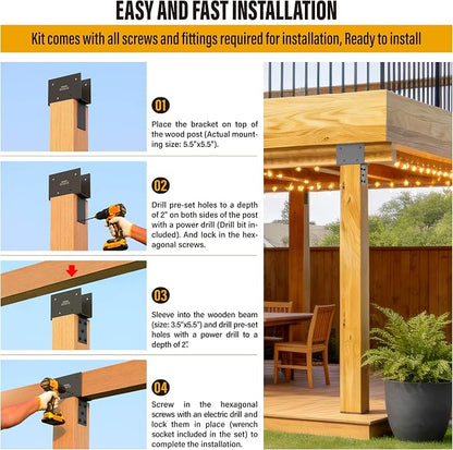 1pc 4x6 (Actual 3.5"x5.5") Post Cap Tie Bracket, Stainless Steel Wood Beam Support Bracket, for Gazebos, Patio Decks, and Porches Wood Post to Beam Support (Dark Ggray)