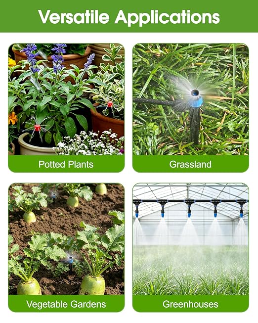 240FT Drip Irrigation System Kit, Quick-Connect Garden Watering System with 20FT 1/2" Main Line & 200FT 1/4" Tubing, 3 Adjustable Emitters for Raised Beds, Greenhouse, Lawn, Patio