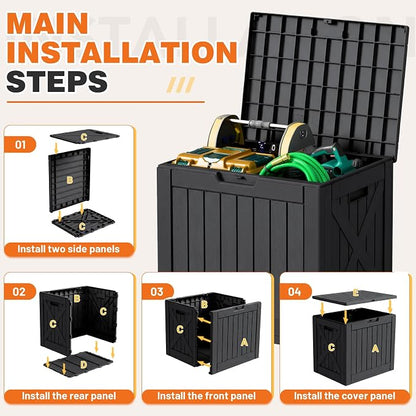 42 Gallon Outdoor Storage Box, Lockable Resin Deck Box for Patio, Yard, and Poolside, Waterproof & Sunproof Organizer for Furniture, Tools, Pool Supplies, Black