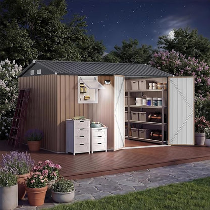 Garvee 10 x 8 FT Heavy-Duty Metal Outdoor Storage Shed with Motion Sensor Solar Light and Window,Pegboard Tool Organizer, Lockable Doors and 4 Air Vents, Garden Shed for Patio, Garage, Backyard | Motion Sensor Light, Window, Pegboard Tool Organizer, Lo...