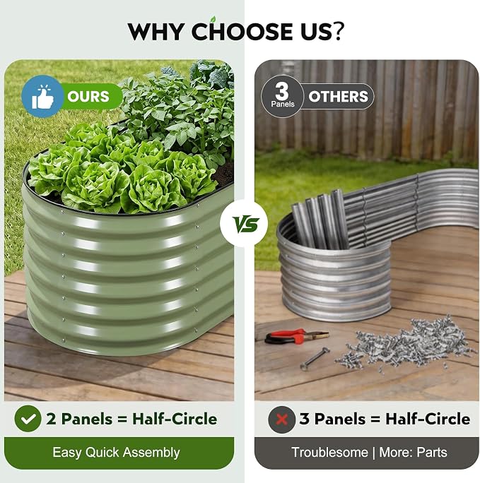 Raised Planter Beds for Outdoor Gardening, 17" Tall 4 in 1 5x2ft Galvanized Raised Garden Bed for Deep Root Vegetables Flowers Herbs - Olive Green