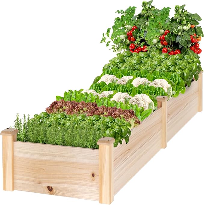 MIXC 8×2ft Wooden Horticulture Raised Garden Bed Outdoor Divisible Elevated Planting Planter Box for Vegetables, Herbs, Strawberry, Flowers in Backyard and Patio, Natural Wood
