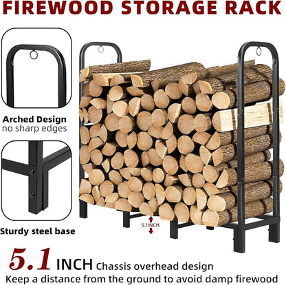DNKMOR 4FT Firewood Rack with Waterproof Cover,Heavy Duty Firewood Storage Log Holider for Outdoor&Indoor,Fireplace Wood Rack with 600D Oxford Fabric