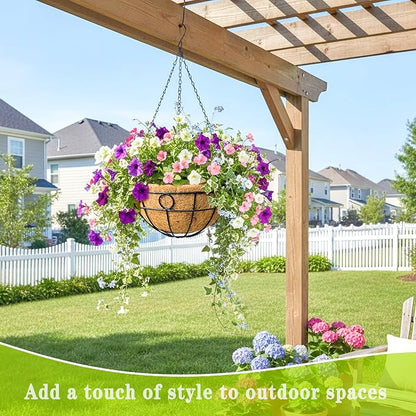 4 Pack 16" Round Metal Hanging Basket for Outdoor Plants Durable Large Hanging Planter with Coco Coir Round Plant Holders Planter for Outside Garden Decoration (Circular)