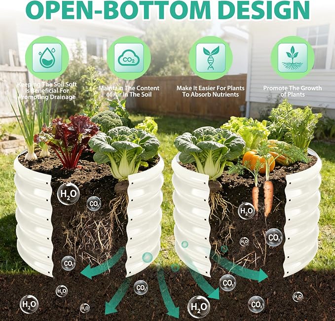 YSEJOMP 17" Tall 24" Diameter Round Raised Garden Bed Kits Outdoor White | 1.5 FT Tall,2FT Planter Bed for Flowers,Herbs,Vegetables,Trees,0.8MM Thick Galvanized Metal Painted,with Gloves,Tool free