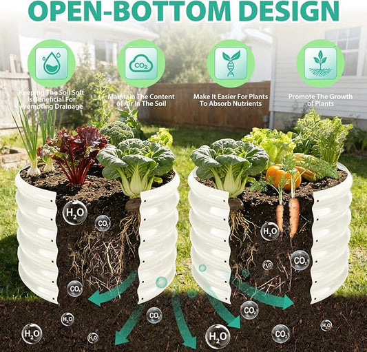 YSEJOMP 17" Tall 24" Diameter Round Raised Garden Bed Kits Outdoor White | 1.5 FT Tall,2FT Planter Bed for Flowers,Herbs,Vegetables,Trees,0.8MM Thick Galvanized Metal Painted,with Gloves,Tool free