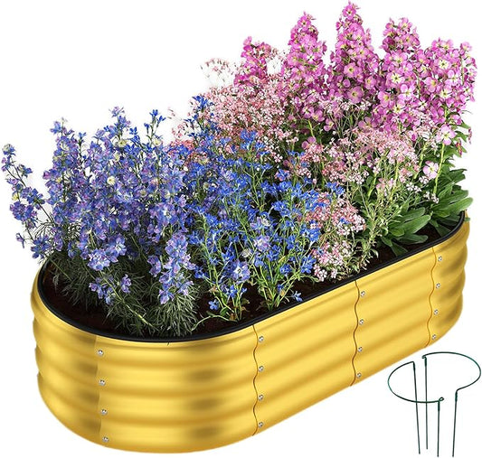 ZFHgarden Galvanized Metal Planter Round Raised Garden Bed Kit for Gardening Outdoor Garden Box Raised Flower Bed 1PC Gold 4X2X1FT