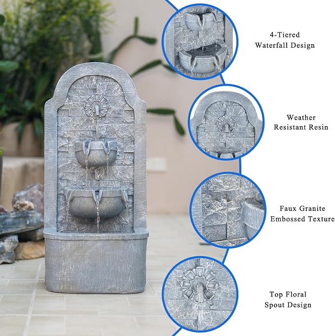 30.3" H Floor Standing Indoor Waterfall Fountain with LED Lights, Outdoor Water Fountain, Water Feature for Patio, Garden, Backyard, Porch, Home Decor