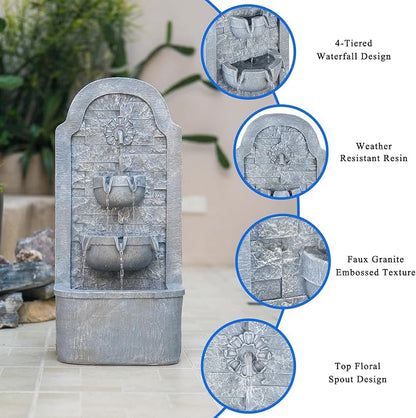 30.3" H Floor Standing Indoor Waterfall Fountain with LED Lights, Outdoor Water Fountain, Water Feature for Patio, Garden, Backyard, Porch, Home Decor
