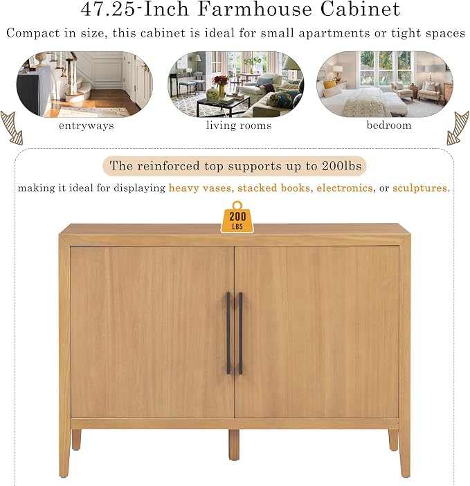 Merax Modern Wood Buffet Sideboard with 2 Doors | Farmhouse Free Standing Storge Cabinet Console Table for Living Room Dinning Room Hallway Natural