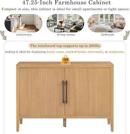 Merax Modern Wood Buffet Sideboard with 2 Doors | Farmhouse Free Standing Storge Cabinet Console Table for Living Room Dinning Room Hallway Natural