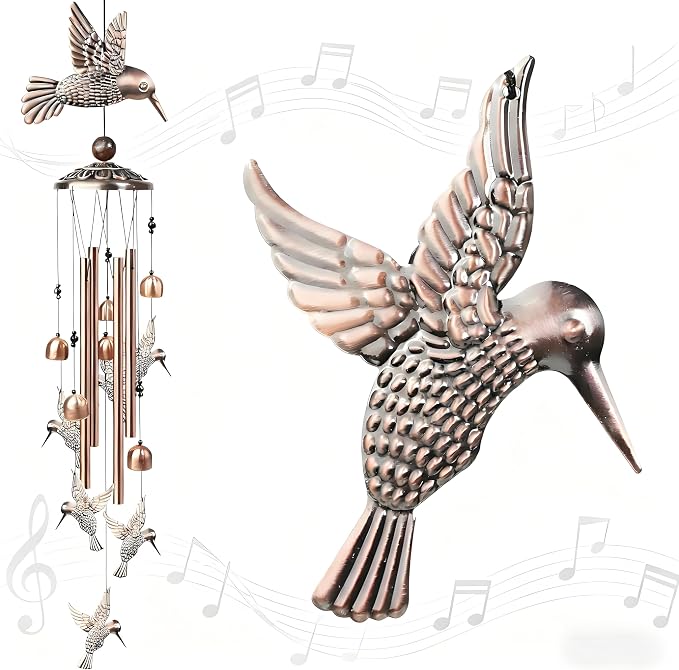 35" Hummingbird Wind Chimes, Outdoor Aluminum Wind Chimes, Memorial Gift for Mom Grandma