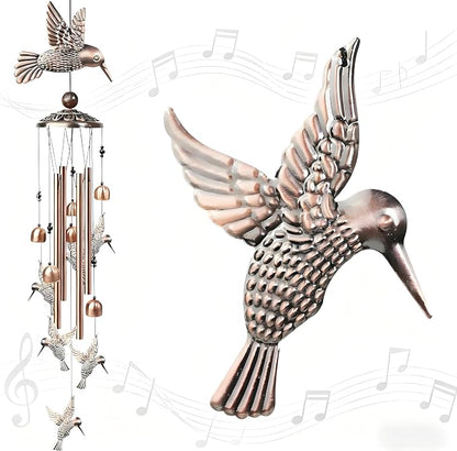 35" Hummingbird Wind Chimes, Outdoor Aluminum Wind Chimes, Memorial Gift for Mom Grandma