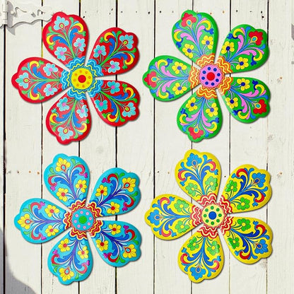 Giyyomtr Metal Flowers Wall Decor - 4pcs Metal Flower Wall Art Hanging Decorations for Outdoor Fence Garden Yard Patio Decor