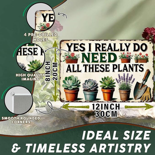 PEACHGARDEN Garden Sign I Really Need All These Plants Gardening Gifts for Women Garden Wall Decor Vintage Metal Sign For Patio Yard Greenhouse 8x12 inch