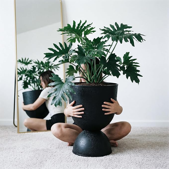 KOL Planters Flower Pots, Large Plastic Urn Planters for Indoor Outdoor Plants, Black Pedestal Planter Pots, 23 Inch Tall Decorative Planters with Drainage Holes & Plugs for Patio Garden, 1 Pack