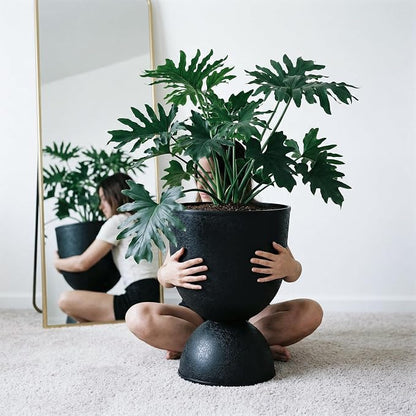 KOL Planters Flower Pots, Large Plastic Urn Planters for Indoor Outdoor Plants, Black Pedestal Planter Pots, 23 Inch Tall Decorative Planters with Drainage Holes & Plugs for Patio Garden, 1 Pack