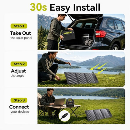 MARBERO Portable Solar Panel 30W Solar Panel Charger 23% High Efficiency Foldable Solar Panels QC3.0 USB & DC Port Compatible with Cell Phone Ipad Laptop IP65 Waterproof for Camping Outdoor Cloudy
